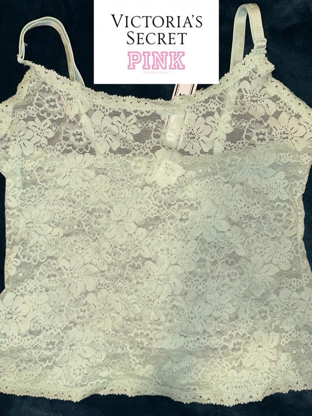 Victoria’s Secret PINK light green floral lace tank top cami. Adult size small.